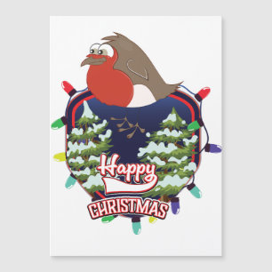 Fröhliches Weihnachts-Cartoon-Robin-Logo Magnetkarte