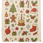 Fröhliches Weihnachts-Doodle-Muster Duschvorhang (Vorderseite)