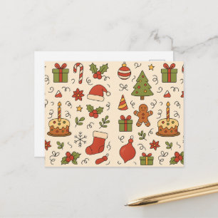 Fröhliches Weihnachts-Doodle-Muster Feiertagspostkarte