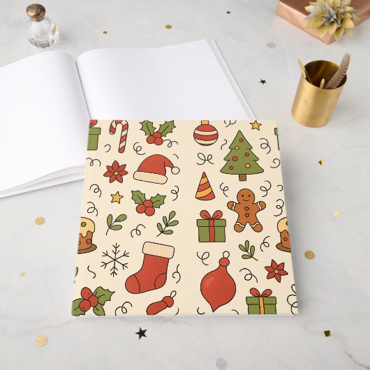 Fröhliches Weihnachts-Doodle-Muster Gästebuch (Vorderseite offen)
