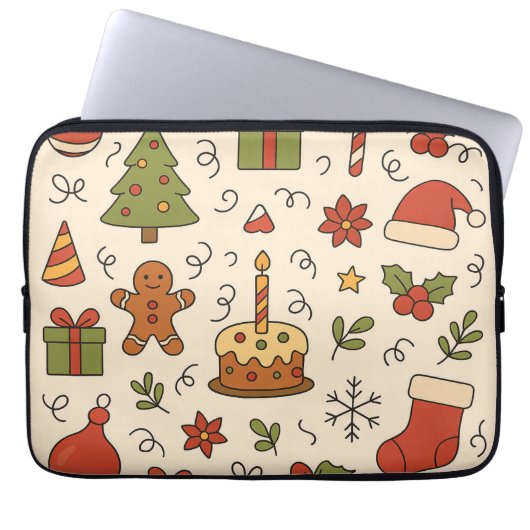 Fröhliches Weihnachts-Doodle-Muster Laptopschutzhülle (Vorderseite)