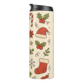 Fröhliches Weihnachts-Doodle-Muster Thermosbecher (Nach rechts gedreht)