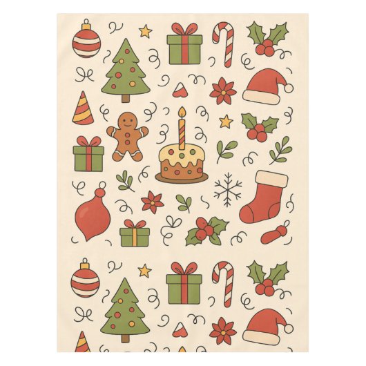 Fröhliches Weihnachts-Doodle-Muster Tischdecke (Vorderseite)