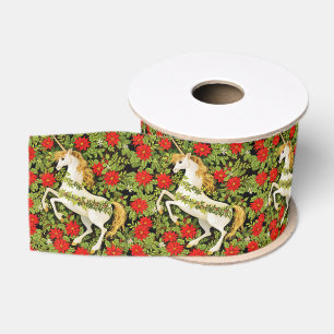 Fröhliches Weihnachts Einhorn Rot Grün Weiß Ripsband