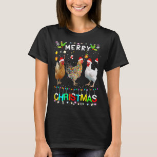 Fröhliches Weihnachts Huhn  Santa Hut Lichter Xmas T-Shirt