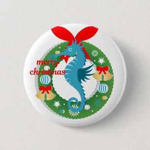 fröhliches Weihnachts-Seepferd Button