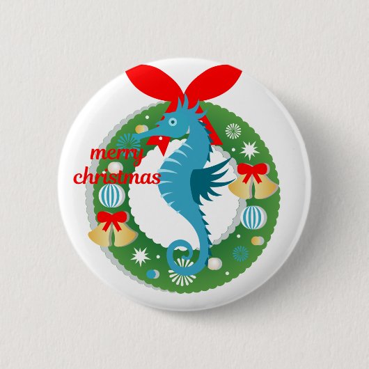fröhliches Weihnachts-Seepferd Button (Vorderseite)