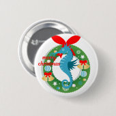 fröhliches Weihnachts-Seepferd Button (Vorne & Hinten)