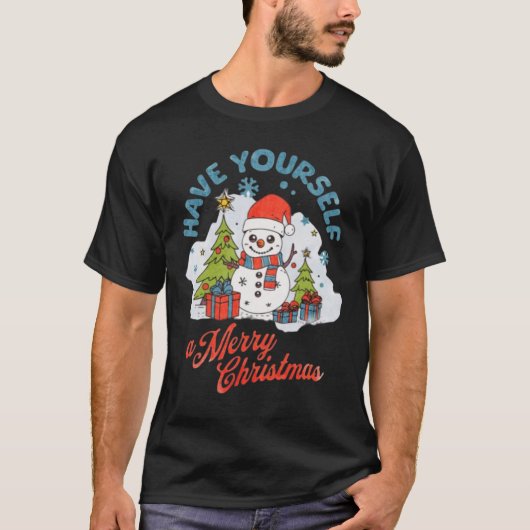 Fröhliches Weihnachtsdesign für Snowman T-Shirt (Vorderseite)
