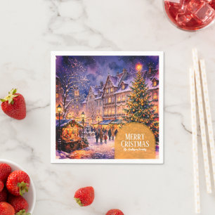 Fröhliches Weihnachtsdorf Familien-Weihnachtsunter Serviette