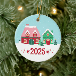 Fröhliches Weihnachtsdorf Jahres-Schmuck Keramik Ornament