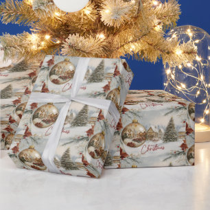Fröhliches Weihnachtsdorf, Weihnachtsbaum, Ornamen Geschenkpapier