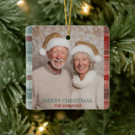 Fröhliches Weihnachtsfamilienfoto-Ornament Keramikornament