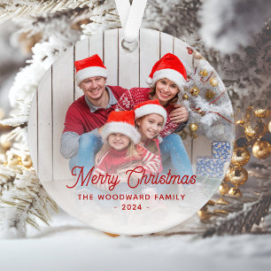 Fröhliches Weihnachtsfamilienfoto Roter Schriftzug Ornament