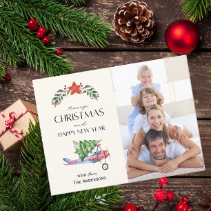 Fröhliches Weihnachtsferien-Foto Baum im Flugzeug Postkarte