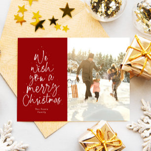 Fröhliches Weihnachtsfest rote Familienfoto-Freude Feiertagskarte