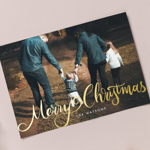 fröhliches Weihnachtsgold Großhandschrift Foto Folien Feiertagskarte