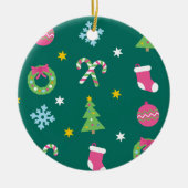 Fröhliches Weihnachtsmuster Keramik Ornament (Vorne)