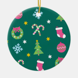 Fröhliches Weihnachtsmuster Keramik Ornament