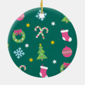 Fröhliches Weihnachtsmuster Keramik Ornament (Hinten)