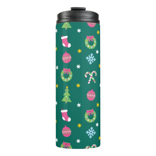 Fröhliches Weihnachtsmuster Thermosbecher (Vorderseite)