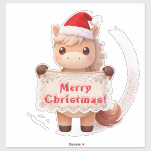Fröhliches Weihnachtspferd mit Banner Aufkleber