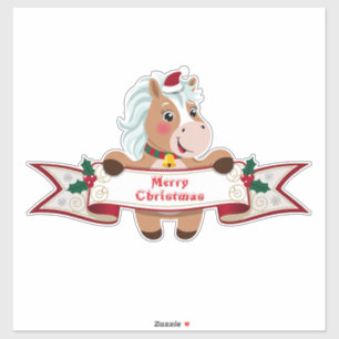 Fröhliches Weihnachtspferd mit Banner Aufkleber
