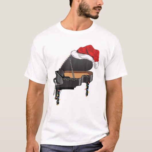 Fröhliches Weihnachtspiano mit Weihnachtsmannmütze T-Shirt (Vorderseite)