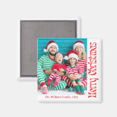 fröhliches Weihnachtsrotes Retro-Kalligrafie-Foto Magnet (Vorderseite/Rückseite)