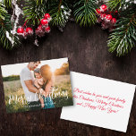 fröhliches Weihnachtsweiße Kalligraphie Foto Mitteilungskarte<br><div class="desc">Elegante und fröhliche Weihnachten Moderne weiße Kalligrafie Urlaub Familie Foto Note Card, Custom können Sie den Schriftart Farbe und Stil.</div>