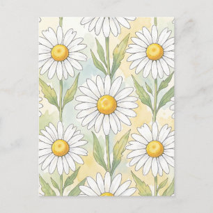 Fröhliches weißes Gänseblümchen-Blumenmuster Postkarte