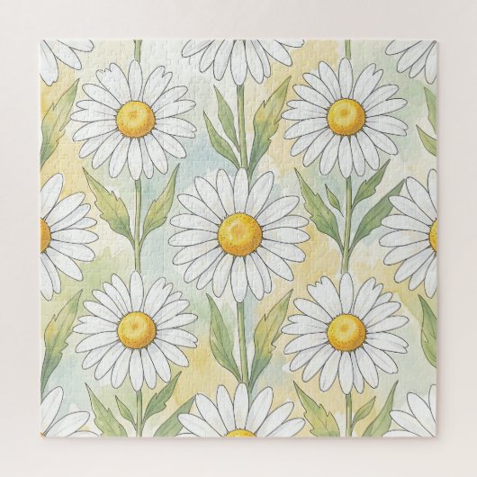 Fröhliches weißes Gänseblümchen-Blumenmuster Puzzle (Vertikal)