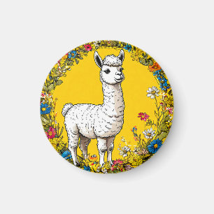 Fröhliches weißes Lama Magnet