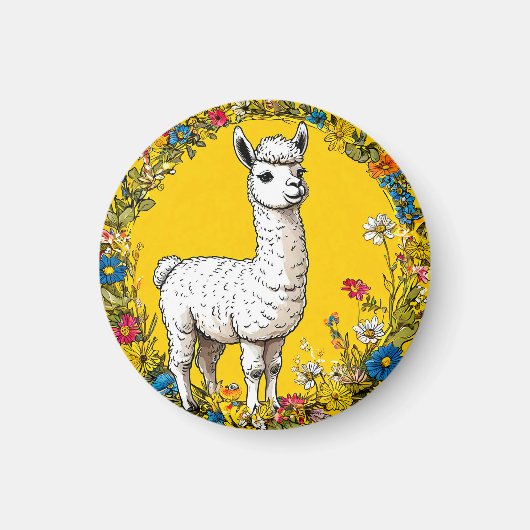 Fröhliches weißes Lama Magnet (Vorne)