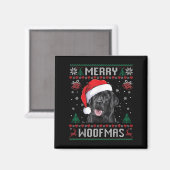 Fröhliches Woofmas hässlicher Pullover schwarzer L Magnet (Vorderseite/Rückseite)