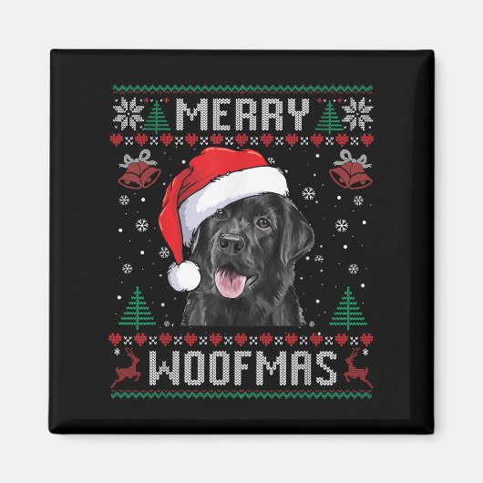 Fröhliches Woofmas hässlicher Pullover schwarzer L Magnet (Vorne)