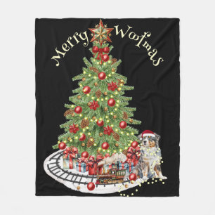Fröhliches Woofmas Hunde-Design - Australian Sheph Fleecedecke