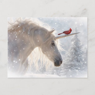 Fröhliches Yule Einhorn und Kardinal Feiertagspostkarte