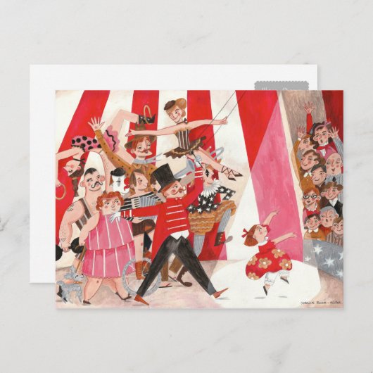 Fröhliches Zirkus rosa schwarzes Preforming Art Gi Postkarte (Vorne/Hinten)