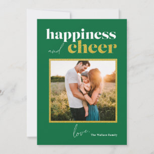 Fröhlichkeit Cheer Green Gold Glitter gerahmtes Fo Feiertagskarte