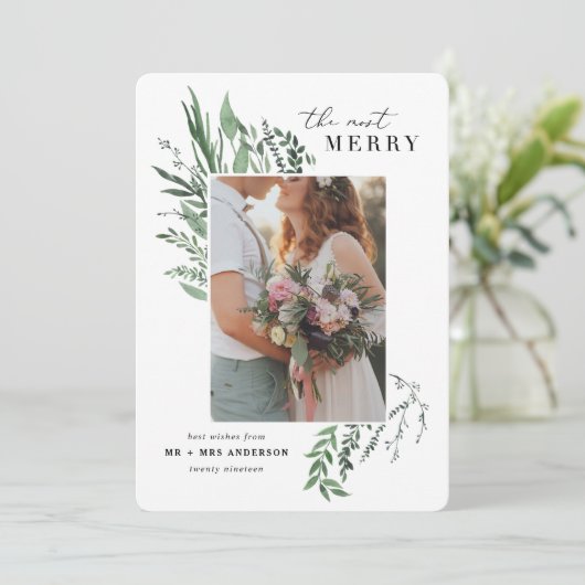 fröhlichste botanische Foto-Weihnachtskarte Einladung (Stehend Vorderseite)