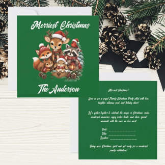 Fröhlichste Weihnachten Waldtiere Familienparty Einladung