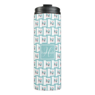 Fröhlichste Weihnachts-Handschuhe Roter Bogen Blau Thermosbecher