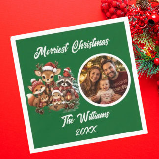 Fröhlichste Weihnachts-Waldtiere Familienfoto Serviette