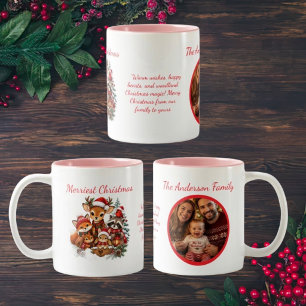 Fröhlichste Weihnachts-Waldtiere Familienfoto Zweifarbige Tasse