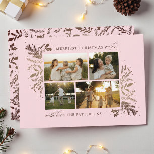 Fröhlichste Weihnachtswünsche Pink Botanisch 4 Fot Feiertagskarte