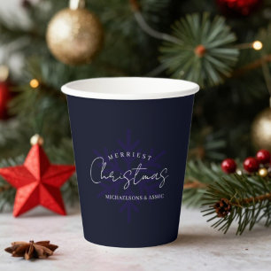 Fröhlichster Weihnachts-Schneeflocke Marineblau Pappbecher