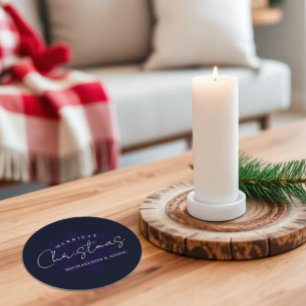 Fröhlichster Weihnachts-Schneeflocke Navy Blau Runder Pappuntersetzer