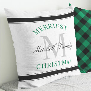 Fröhlichstes Weihnachten Grüne Familienmonogramm-F Kissen