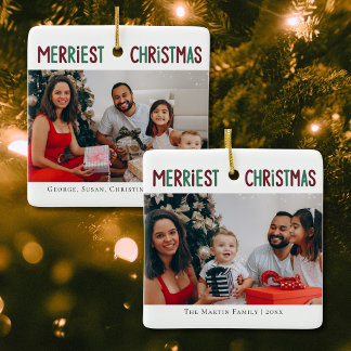 Fröhlichstes Weihnachten rote Familienfoto-Erinner Keramikornament